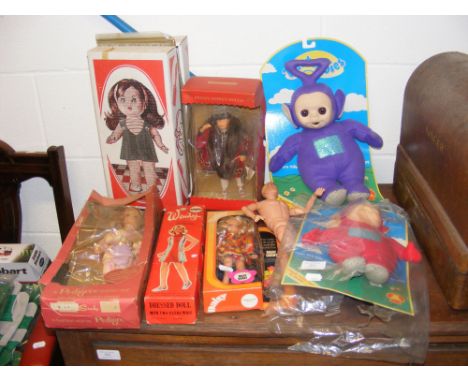 A vintage Wendy Wig Doll in box, a Meadowsweet Daisy Mary Quant doll, Sindy doll and other vintage toys, including Teletubbie