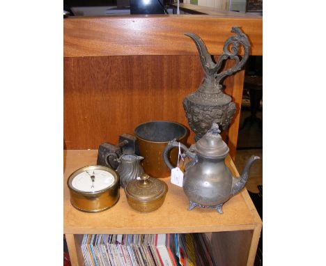 An F Darton & Co. barometer, together with assorted metalware  