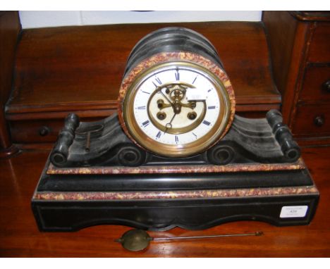 A Victorian slate mantel clock  CONDITION REPORT pendulum and key presentOur team of trusted experts are on hand to help and 