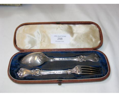 A cased silver set of spoon and fork