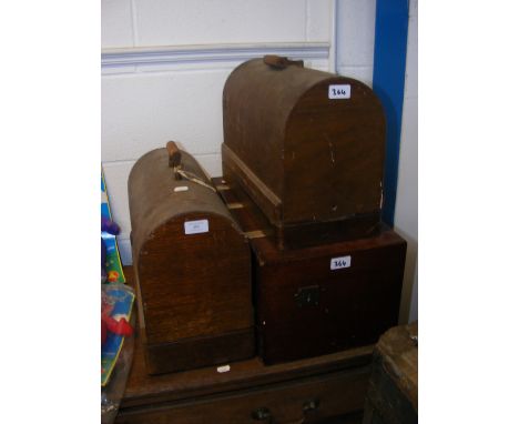 Two vintage sewing machines and a wooden box 