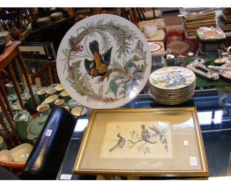A set of eight World Wildlife Fund collector's plates depicting birds, together with a large bird plate and bird print 