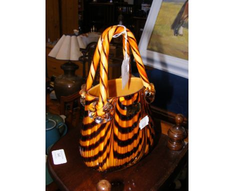 A vintage Vincenza - amber with black stripes - glass handbag (Model LP30075A) 