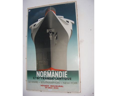 A vintage French poster depicting the liner Normandie - 100cm x 62cm