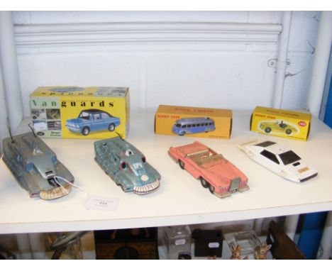 Vintage die cast model vehicles, including Corgi 007 Lotus Esprit, Dinky Toys Lady Penelope's Fab1 and Spectrum Pursuit Vehic