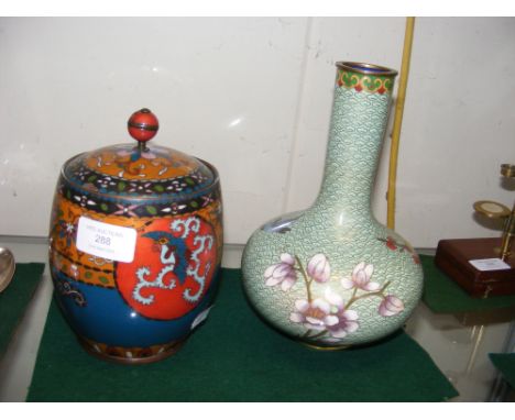 A 16cm high Cloisonne tea caddy, together with Cloisonne vase