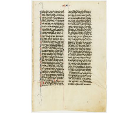 Bible, Latin. Single leaf from the Book of Numbers, manuscript in Latin, on vellum, 2pp., double column, 50 lines, written in