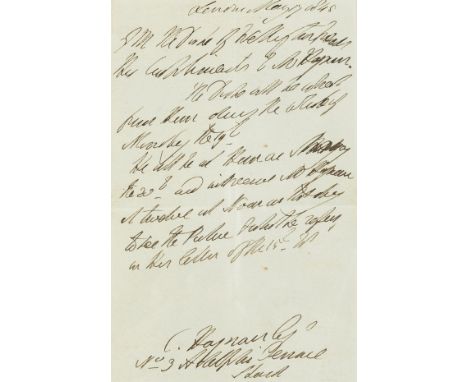 Wellesley (Arthur, first Duke of, army officer and prime minister, 1769-1852) Autograph Letter third person to C. Hayman, 1p.