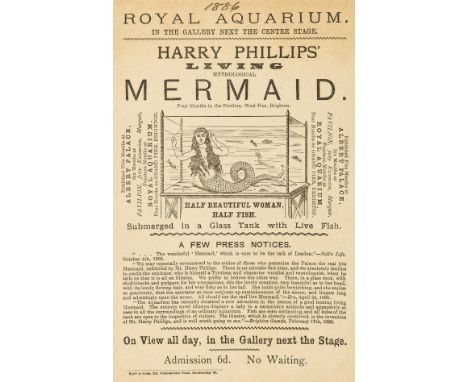 Mermaid.- Royal Aquarium. Harry Phillips' Living Mythological Mermaid... Half Beautiful Woman, Half Fish, small printed poste