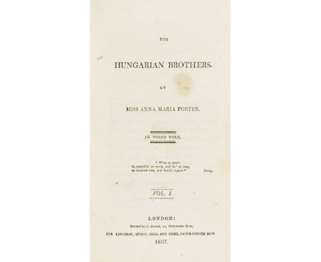 NO RESERVE Novel.- French Revolutionary Wars.- Porter (Anna Maria) The Hungarian Brothers, 3 vol., first edition, errata-slip