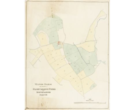 Hampshire Estate Maps, Hurstbourne Priors, near Winchester.- 6 manuscript and hand-coloured maps, hand-coloured and pen and i