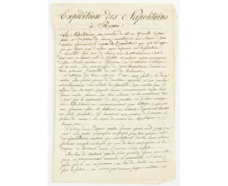 Neapolitan Rebellion.- Expedition des Napolitains à Rome, manuscript in French, 91pp. excluding blanks, 1f. slightly stained,