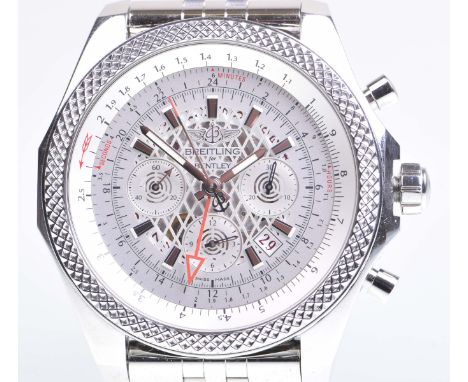 Breitling: A Bentley B04 GMT stainless steel gentleman's automatic chronometer bracelet watchThe silver tone lace dial with s