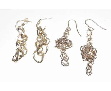 Links of London: Two pairs of silver ear pendantsThe first, designed as two interlocking chains, to ear posts and butterfly b