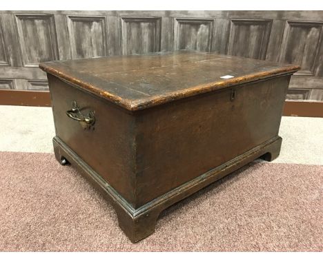 18TH CENTURY OAK BIBLE BOX
with hinged cover and on bracket feet, 67cm wide
