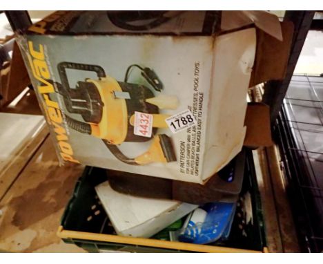 Mixed garden tools and accessories, including a power vac. Not available for in-house P&amp;P