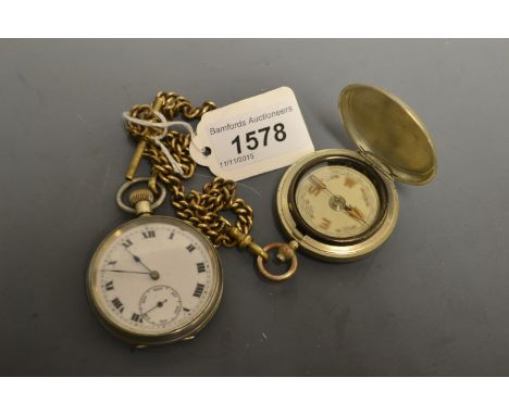 A double Albert with top wind pocket watch and compass (3)