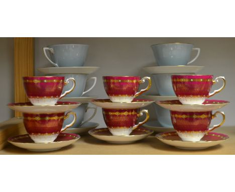 Tableware- a Royal Worcester Woodland pattern set of six cups and saucers; a Tuscan Knightsbridge set of six tea cups and sau