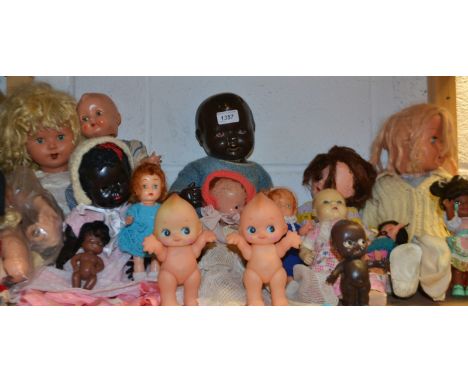 Juvenalia - a composition black baby doll; another; others similar; Kewpie type dolls; Rosebud (2 boxes)