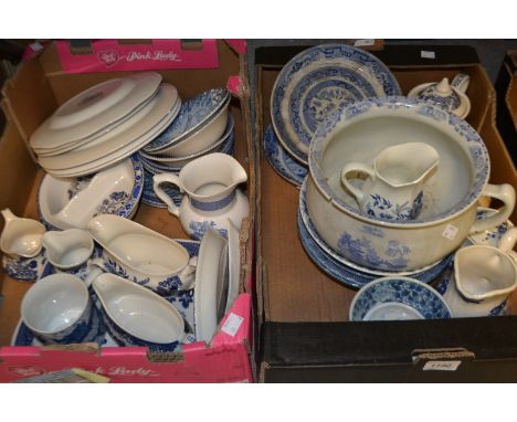 Blue and White - a Spode Italian pattern dish;  a chamber pot;  Old Willow;  other Willow pattern;  etc 