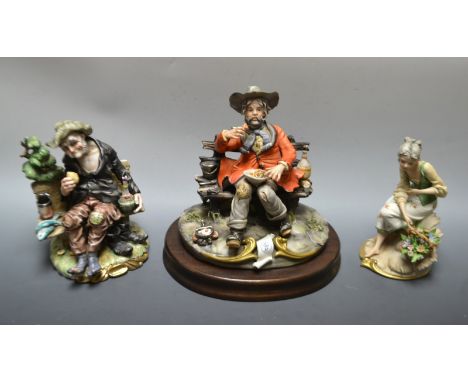 Ceramics - a Capodimonte figure Tramp on a bench eating Spaghetti,  Naples marks, others seated girl etc (3)