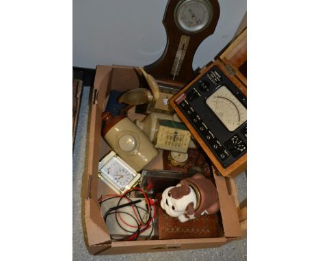 Household - an oak barometer, c.1930;  stoneware hotwater bottles; carriage clock;  money boxes'  a Windsor Model 88A multi r
