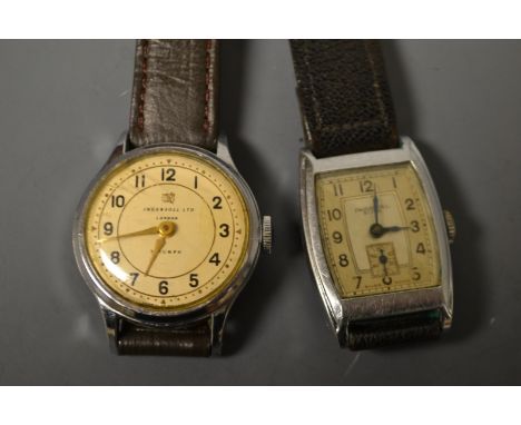 Ingersoll Watches - a Triumph wristwatch, cream dial, Arabic numerals, minute track,  manual wind movement, associated leathe