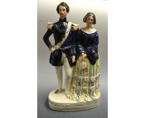 A 19th century Staffordshire flatback portrait figure group, Princess Royal & Frederick of Prussia, c.1857