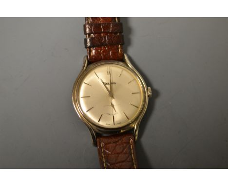 Bulova - a gentleman's Mechanic wristwatch, silvered dial, baton indicators, subsidiary seconds, manual wind movement, open g
