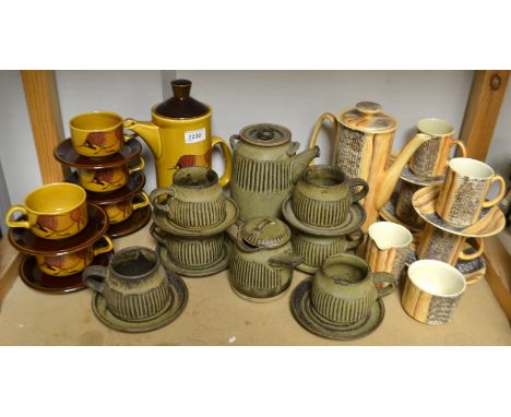  A Price Kensington coffee set for four c.1960`s; a Tremar studio pottery tea service for six;  a Pallisey coffee service
