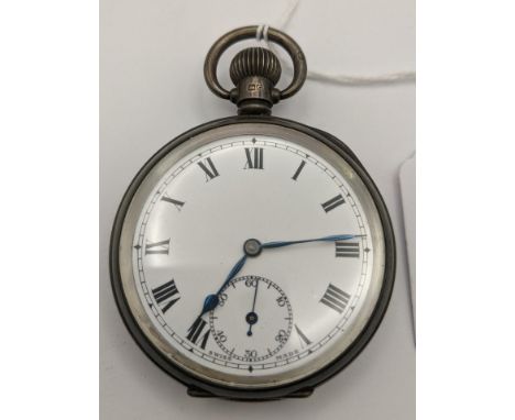 A Dennison, early 20th century silver cased, open faced pocket watch, circa 1934, having a white enamel dial, with blued hand