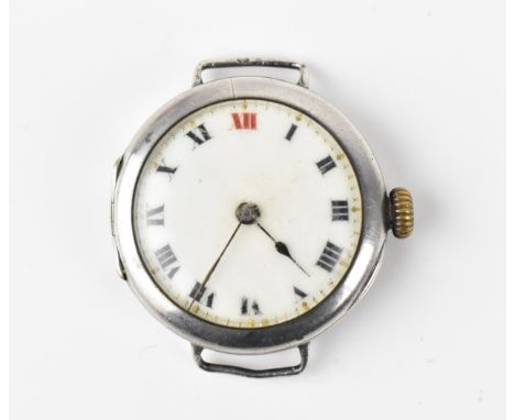 A Rolex, manual wind, silver wristwatch, circa 1918,  having a white enamel dial with Roman numerals, centre seconds, stamped