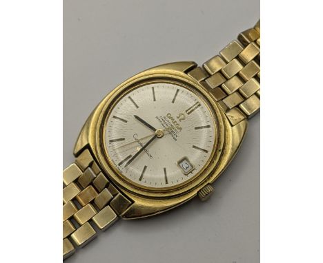 An Omega Constellation, chronograph, automatic, gents, gold plated wristwatch, circa 1968, having a silvered dial with baton 
