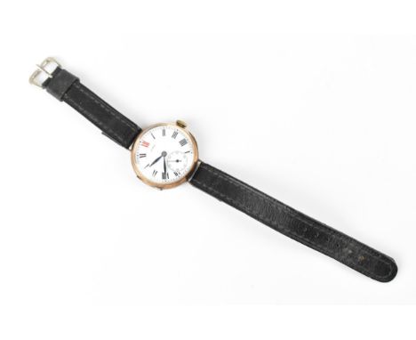 An Asprey, early 20th manual wind, 9ct gold wristwatch, having a white enamel dial with Roman numerals, subsidiary seconds di