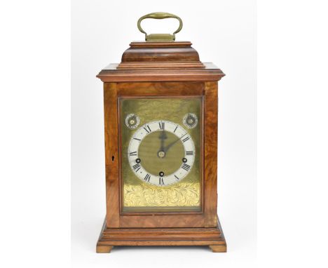 A German walnut bracket clock by Winterhalder &amp; Hofmeier, Black Forest, with silvered chapter ring with Roman numerals, a