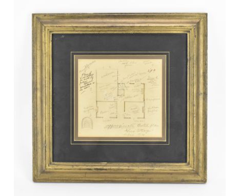A framed architectural sketch plan for 'Vine Cottage', built by Julius Spencer in the early 19th century, the grandfather of 