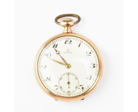 An Omega, early 20th century gold plated, open faced pocket watch, circa 1925, having a white enamel dial, with gilt hands, A