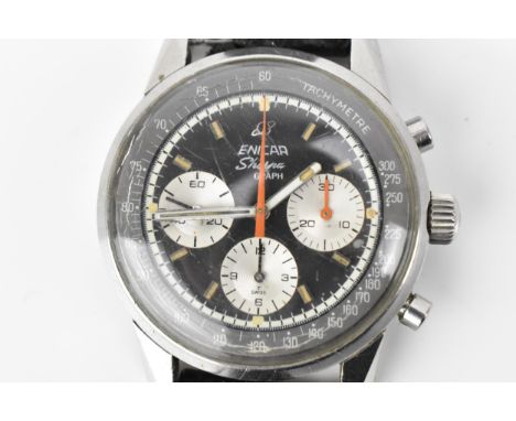 A rare Enicar Sherpa Graph, manual wind, gents, stainless steel, chronograph wristwatch, circa 1960s, having a black centre d