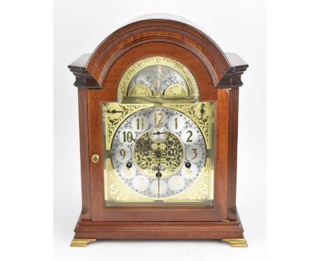 A 20th century German bracket clock by Kieninger, Black Forest, with moon dial above a silvered chapter ring with Roman numer