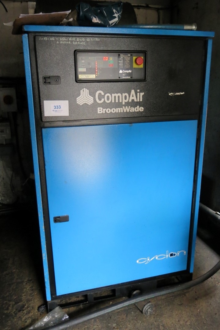 Compair Broomwade Cyclon 330 packaged air compressor Serial No F166/1025 Date of manufacture 200