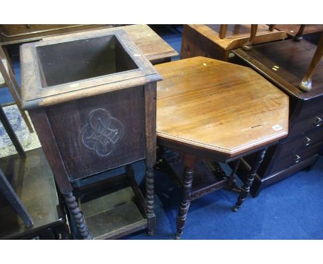An oak planter, pedestal, nest of tables etc.