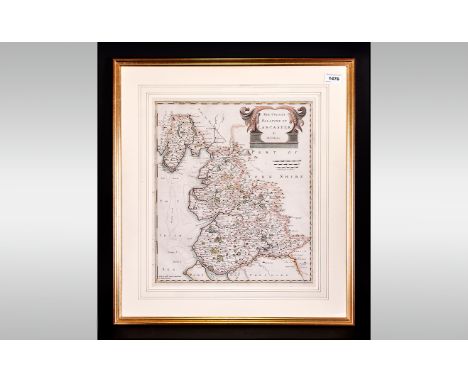 Robert Mordem County Map Of The Palatine Of Lancashire, period hand coloured print, framed, mounted & glazed showing Lancashi