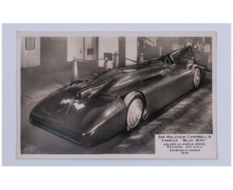 Rare Photo Postcard of Sir Malcolm Campbells Famous Blue Bird, Holder of World Speed Record 301 mph. Exhibited at Lewis's Sto