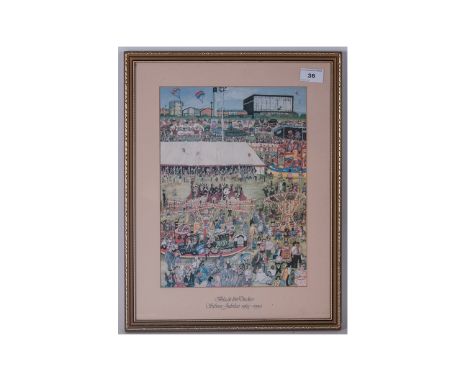 Black and Decker Coloured Print At The Fairground. Silver Jubilee 1965-1990. Framed and Glazed. Size 14  x 19 Inches. 