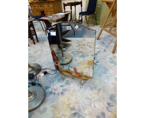 VINTAGE FIRE SCREEN. Vintage mirrored hand painted fire screen