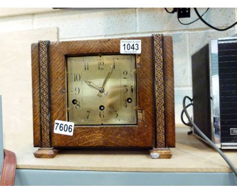 WESTMINSTER MANTLE CLOCK. Art Deco wood cased Westminster chime mantle clock A/F