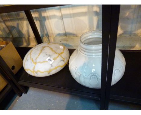 GLASS LIGHT SHADES. Two vintage glass light shades