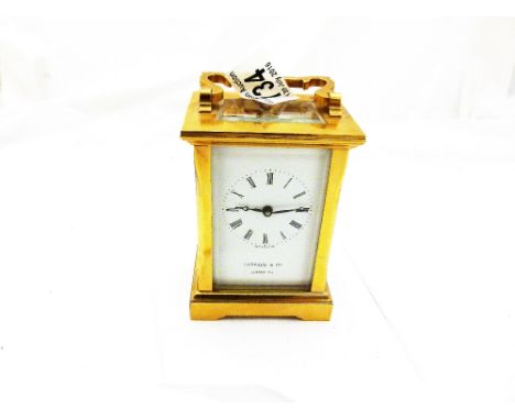 GARRARD CARRIAGE CLOCK. Garrard brass cased mechanical carriage clock