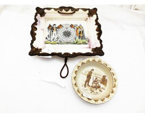 MARINERS COMPASS PLAQUE. Sunderland lustre plaque the Mariners Compass A/F and an Old Bill pin dish
