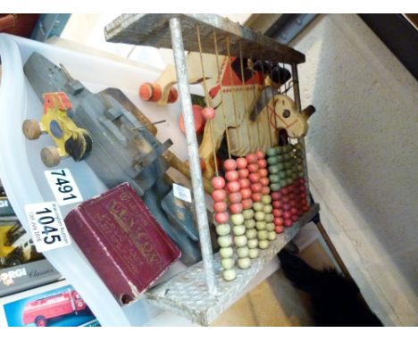 VINTAGE TOYS. Tray of vintage childrens toys including pull along camel